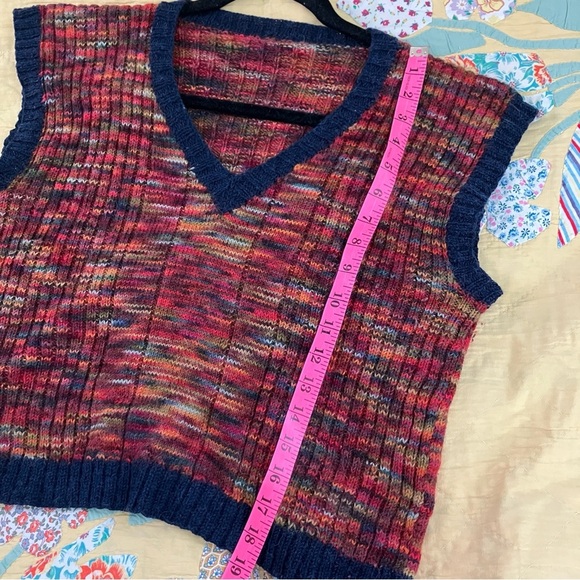 Handmade Multicolour Rust Knit V Neck Crop Vest - Picture 12 of 12